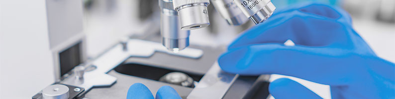 Image of a researcher's hand in a blue glove