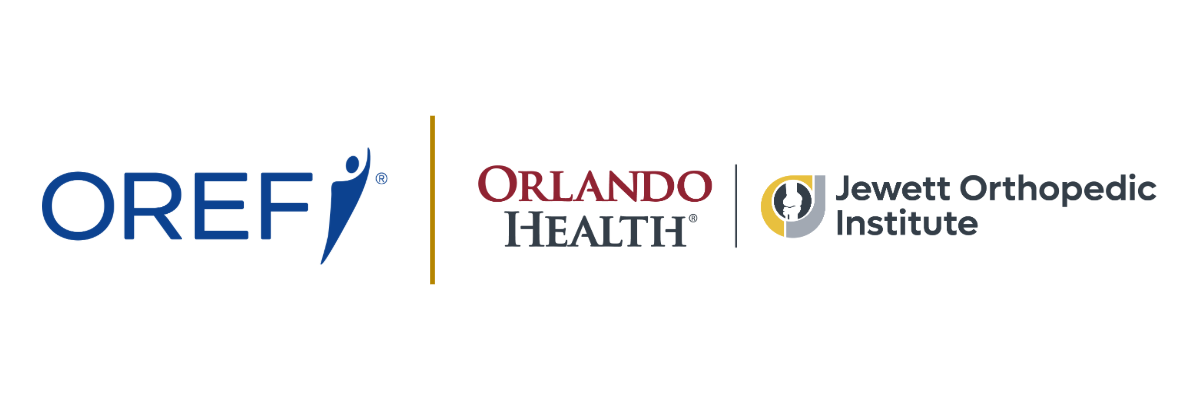 Logos of OREF, Orlando Health and Jewett Orthopedic Institute
