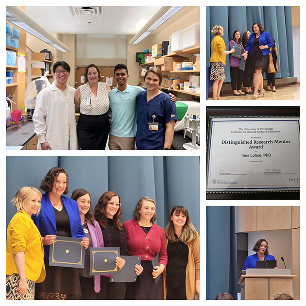 Collage of Dr. Ines Lohse receiving the BMRC Distinguished Research Mentor Award